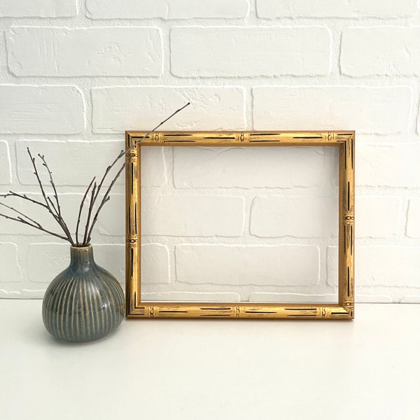 Vintage 10 x 12" Gold Bamboo Picture Frame, Gold Bamboo Frame, Asian Style Frame, Tropical Style Frame, Asian Decor, Open Frame, Aged Gold