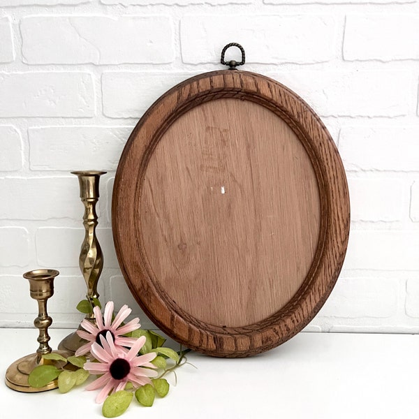 Vintage Oval Wood Picture Frame, 9 x 12 Wood Frame, Large Oak Oval Frame, Simple Oak Frame, Rustic Wood Frame, Neutral Oval Frame,