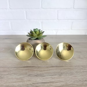 Lot of 3 Vintage Polished Brass Cabinet Knobs, Vintage Hardware, 2" Round Drawer Pulls, Concave Knobs, Vintage Gold Knobs, Retro Hardware