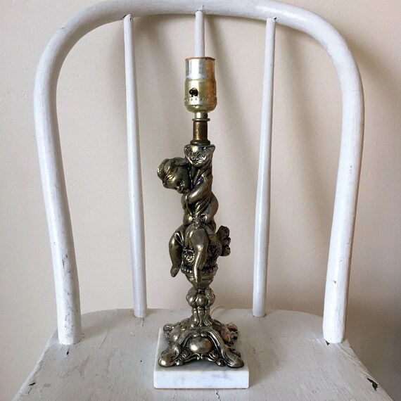 Vintage Chrub Lamp Base Marble Table Image 0