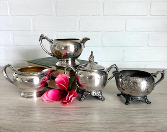 Vintage-Zuckerdose und Milchkännchen aus versilbertem Metall, Sukkulenten-Pflanzgefäße, kleine Silberschale mit Henkeln, Milchkännchen nach Wahl, Silberbesteck