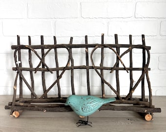 Vintage Rustic Wood Stick Shelf, Primitive Wood Shelf, Heart Shelf, Cottage Decor, Hand Made Rustic Shelf, Woven Wood, Tree Branch Furniture