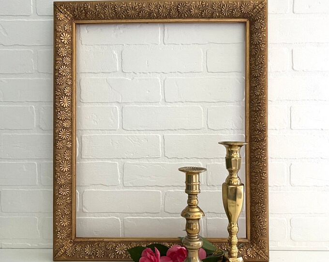 Vintage Gold Picture Frame Gold 16 X 20 Frame Gold Flower Etsy