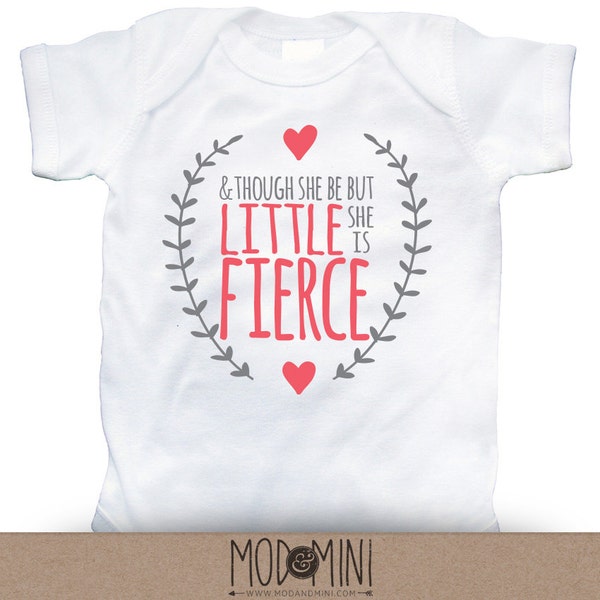 Though She Be But Little She is Fierce -  Typographical Shakespeare Quote Baby Bodysuit for Super Stylish Kids