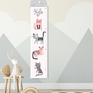 Gepersonaliseerde groeimeter - Pretty Purrfect Kitties in roze en grijs