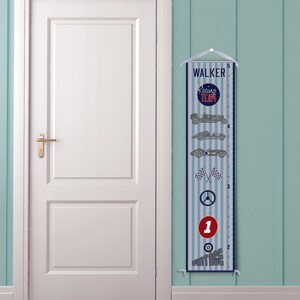 Personalized Growth Chart &quot;Vintage Race Cars in Blue and Grey&quot;