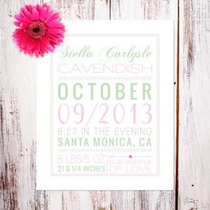 Personalized Birth Announcement Art Print &quot;Bundle of Love&quot;