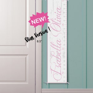 Gepersonaliseerde groeimeter - vintage geïnspireerde liniaal in wit en roze" - nieuwe slanke versie: 8,5" breed