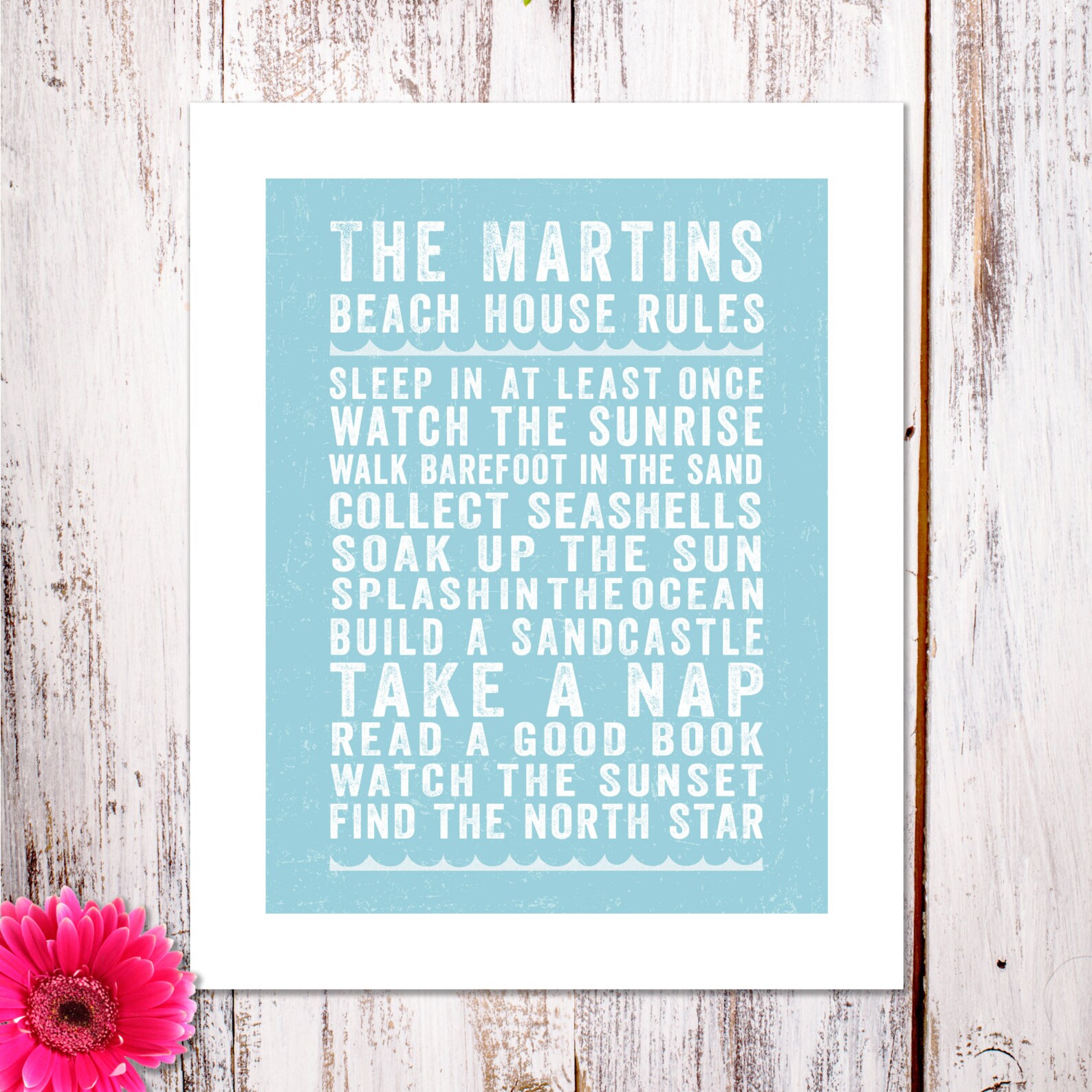 Personalized beach House Rules Art Print in Blue - Etsy