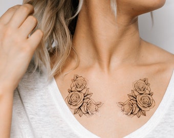 2 Mirrored Rose Temporary Tattoos- SmashTat