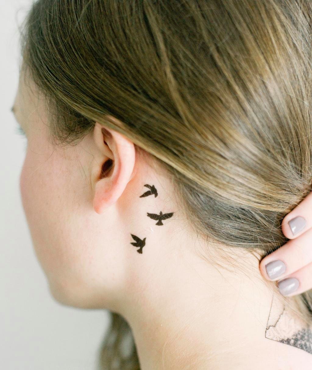 Tatouage Croix Derrière L oreille Homme 2 ensembles vol oiseaux temporaire tatouages SmashTat - Etsy France