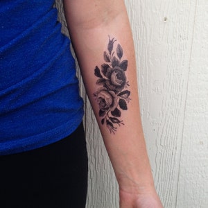 2 Black Ink Rose Temporary Tattoo- SmashTat normally