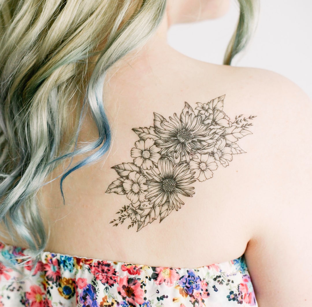 Große Wildflower temporäre Tattoo - SmashTat - Etsy Österreich, image size:1080x1060