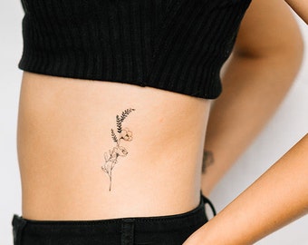 2 Lineart Wildflower Temporary Tattoos- SmashTat