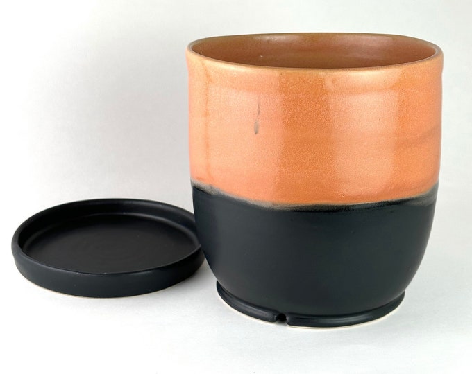 Ceramic Planter Handmade Pottery, Plant Pot, Orange Planter, Black