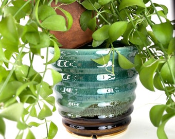 Ceramic 6” planter | handmade pottery, plant pot, blue planter, green planter, ribbed planter, brown planter