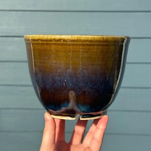 6” Ceramic planter | handmade planter, ceramic plant pot, brown planter, blue planter, fall planter