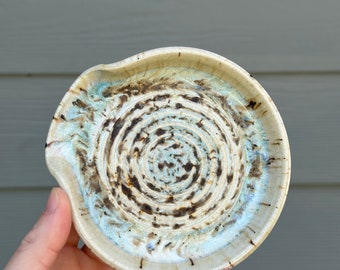Ceramic spoon rest, spoon plate, handmade pottery, blue spoon rest
