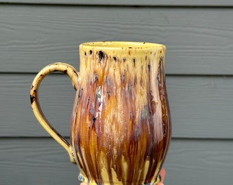 Ceramic mug | coffee mug, handmade pottery mug, yellow mug, purple mug, large mug, Mother’s Day