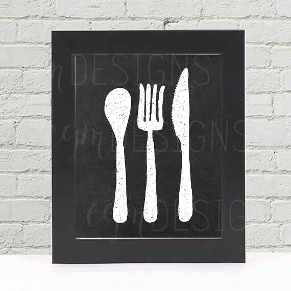 Spoon Fork Knife Kitchen Art Printable Chalkboard Wall Decor Etsy