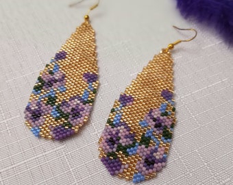 Floral brick stitch earrings, Floral earrings, finished floral earrings