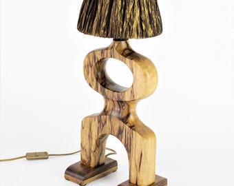 Tafellamp -FARO-, houtsnijwerk, bedlamp, bureaulamp, cadeau voor thuis, moderne kunst, sfeerlicht