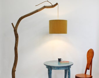 Lampa podłogowa ze starej gałęzi dębowej -79- Lampa nad stół, lampa łukowa, regulowana wysokość klosza +/- 25 cm, natura design