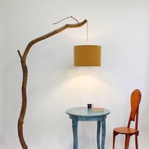 Lampa podłogowa ze starej gałęzi dębowej 79 Lampa nad stół, lampa łukowa, regulowana wysokość klosza / 25 cm, natura design zdjęcie 1