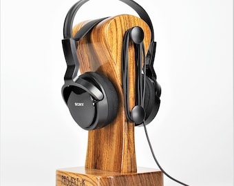 Exclusive headphones stand "IT 08 - Exclusive". Zebrawood. Handmade, gift for him, for audiophile, audio, DJ