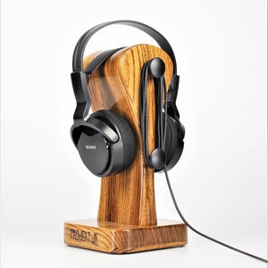 Exclusive headphones stand &quot;IT 08 - Exclusive&quot;. Zebrawood. Handmade, gift for him, for audiophile, audio, DJ