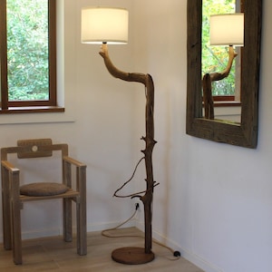 Natural Oak Branch Floor Lamp: Unique Eco Reading Light