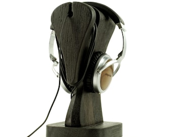 An exclusive stand for headphones "Gambit 04 - Exclusive". Black oak 4,500 years !!!. Handmade , gift, sculpture, for music lovers