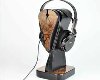 Supporto per cuffie Gambit III. Noce americano - impiallacciato sfocato, Art deco. Fatto a mano, regalo per lui, audio, DJ