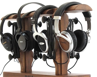 Walnut Headphone Stand for 4 – Premium Wooden Headphone Holder, Audiophile Desk Organizer, Gift for Him "Symfonia 01- Exclusive".