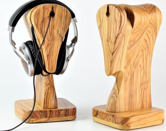 Exclusive headphone stand "Gambit 010 - Exclusive". Italian olive wood. Handmade, for audiophile, audio, DJ