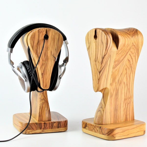 Exklusiver Kopfhörerständer „Gambit 010 – Exclusive“. Italienisches Olivenholz. Handgefertigt, für Audiophile, Audio, DJ