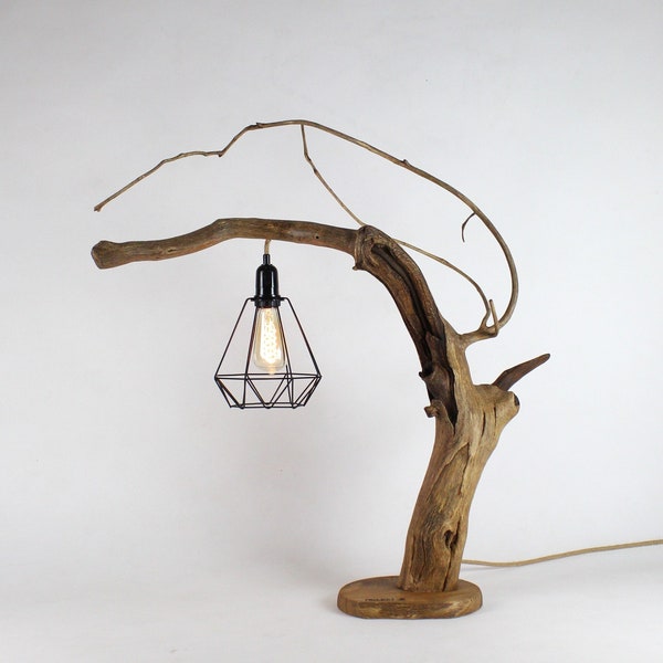 Table lamp made of oak branches -S03-, night lamp, gift for her, eco, nature design, atmospheric light.