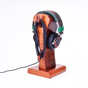 Headphone Stand IT 4, storage of headphones, rosewood, for music lovers, gift for players, electronics and accessories image 1