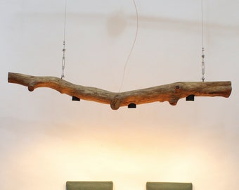 Una lampada unica realizzata con un ramo di quercia naturale -06-. Lampada sopra il tavolo. Lampada a sospensione, lampada a LED, Driftwood