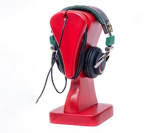 Headphone Stand "Gambit" - red, audio, office organization, for music lovers, games, a festive gift, wood, a gift for her