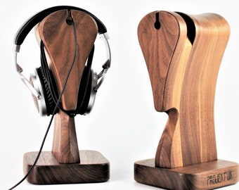 An exclusive stand for headphones "Gambit 05 - Exclusive". American walnut. Made by hand, gift for him, for audiophile, audio, DJ