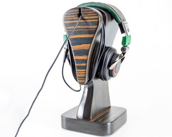 Headphone Stand "Gambit II", Audio, regalo per lui, organizzazione d'ufficio, per amanti della musica, giochi, ebano, legno