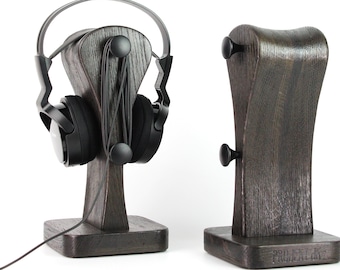 An exclusive stand for headphones "IT 04 - Exclusive". Black oak 4,500 years !!!. Handmade , gift, sculpture, for music lovers