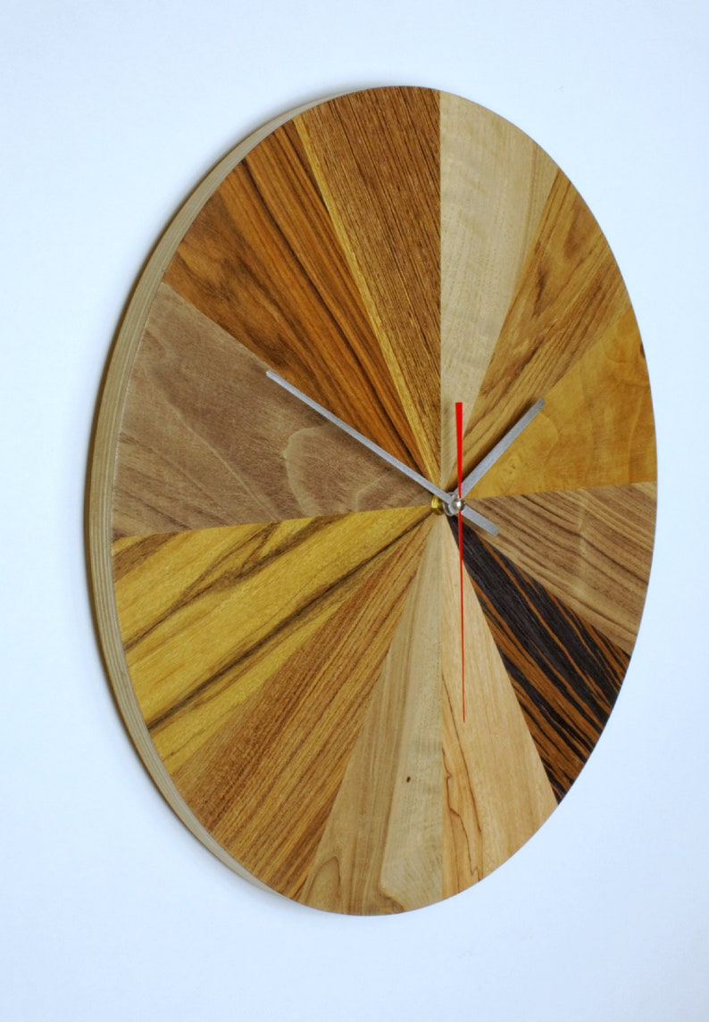 Große hängende Uhr Farbpalette. Ø 45 cm. Wanduhr. Exotisches Holz. Silent-Mechanismus. Geschenk. Made by Hand. Bild 3