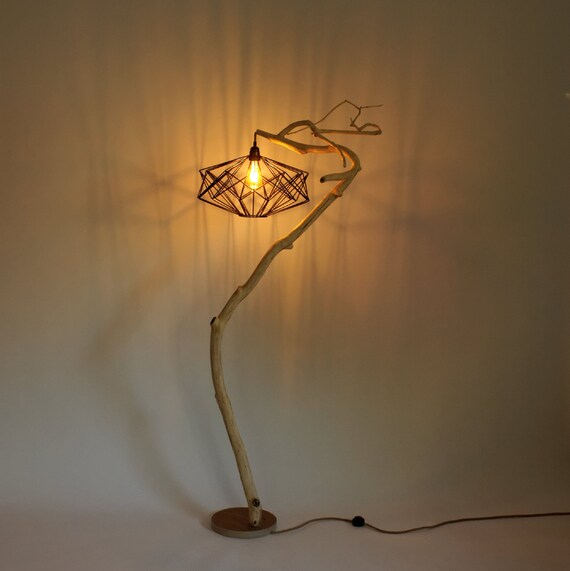 Floor Lamp Of Weathered Old Oak Branch Wood Living Room Led Edison Driftwood Hand Made 166 Cm High