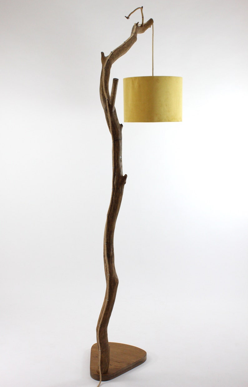 Lampa podłogowa ze starej gałęzi dębowej 79 Lampa nad stół, lampa łukowa, regulowana wysokość klosza / 25 cm, natura design zdjęcie 4