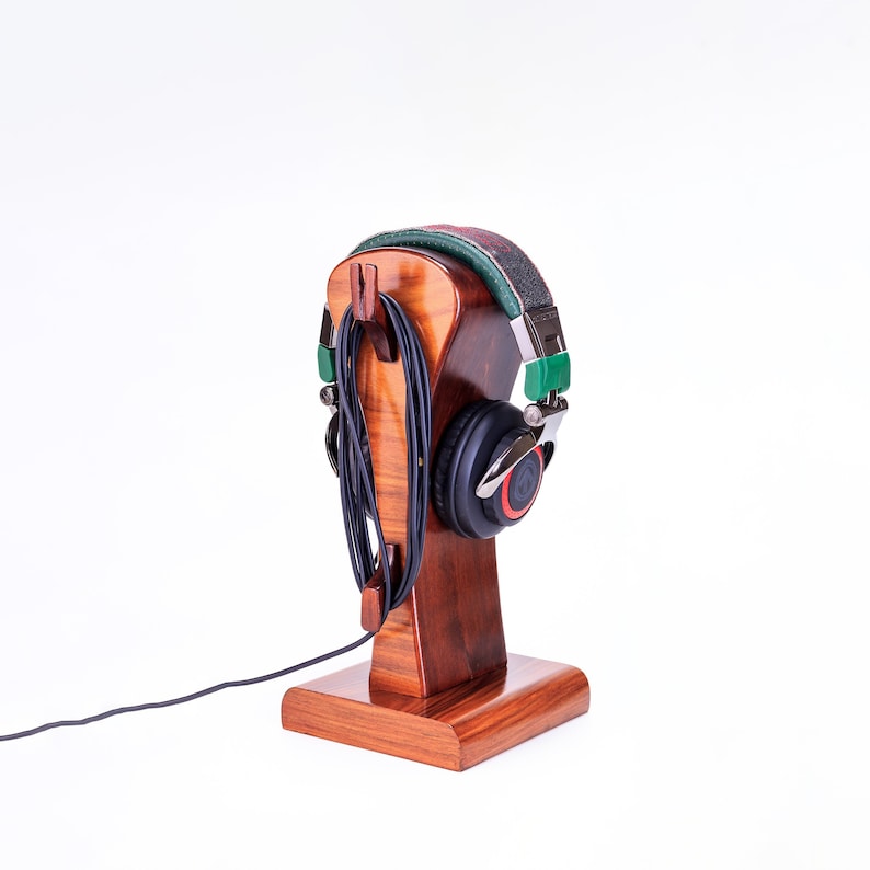 Headphone Stand IT 4, storage of headphones, rosewood, for music lovers, gift for players, electronics and accessories image 1