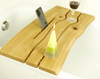 Bath shelf with space for the "River" tablet. Gift, bathroom, wild oak, oak wood