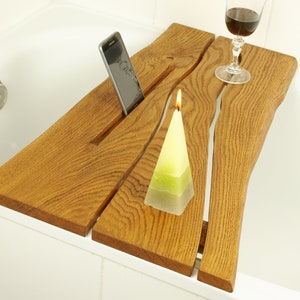 Estante de baño con espacio para la tableta River. Regalo, baño, roble salvaje, madera de roble. imagen 1