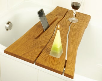 Bath shelf with space for the "River" tablet. Gift, bathroom, wild oak, oak wood